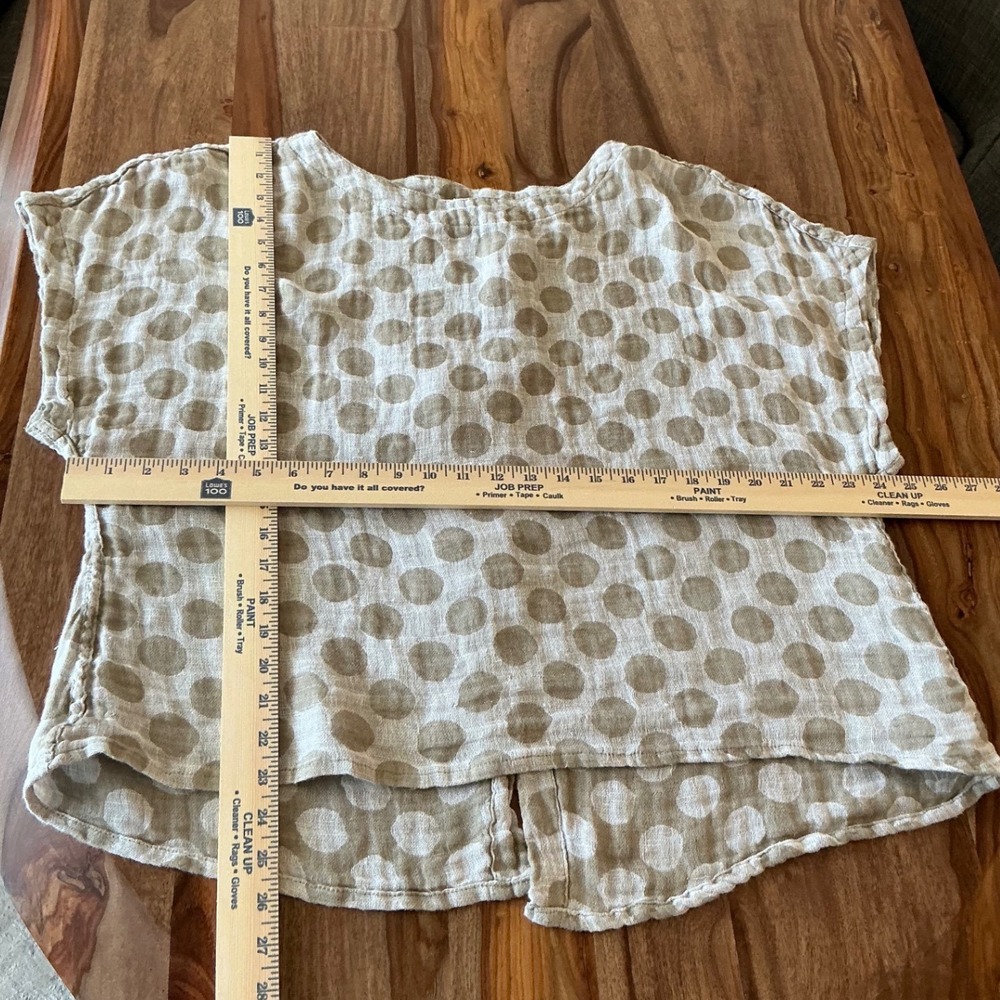 FLAX Linen Polka Dot Boxy Top Small Taupe Lagenlook Artsy Short Sleeve - Picture 5 of 11